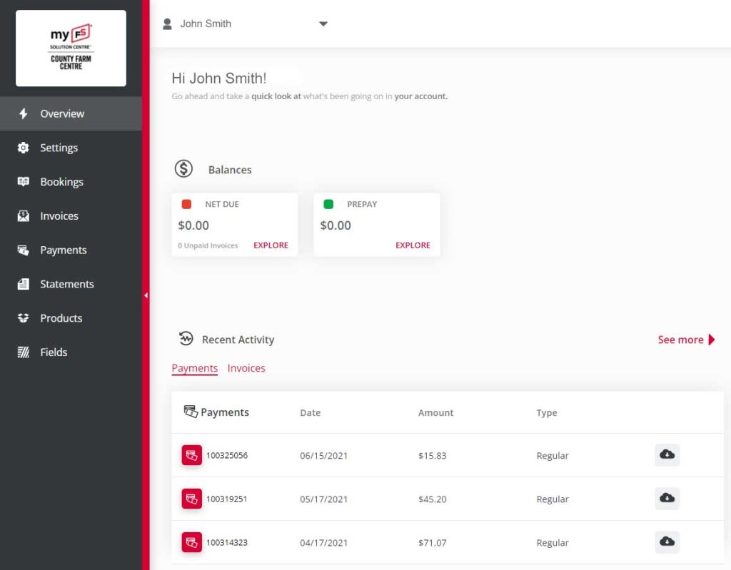image of the myFS dashboard