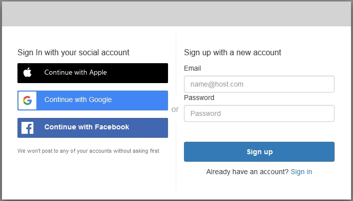 myFS Signup page screenshot