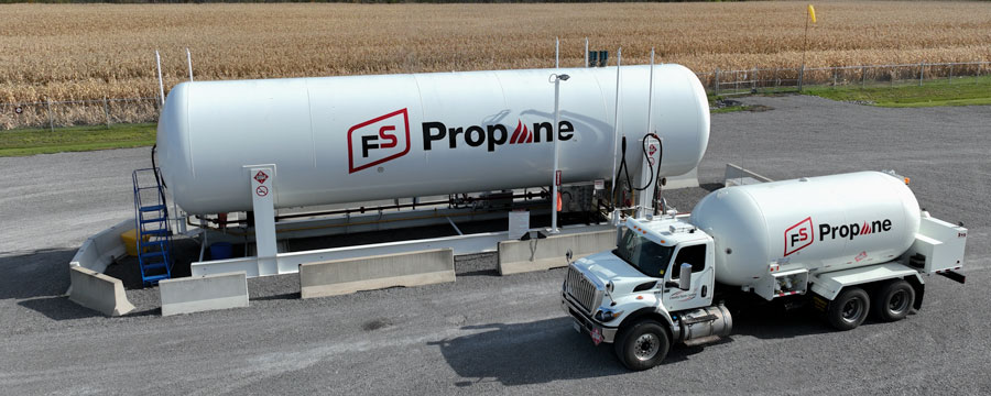 FS Propane bulk tank with FS Propane delivery truck