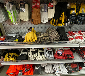 Display of various winter gloves